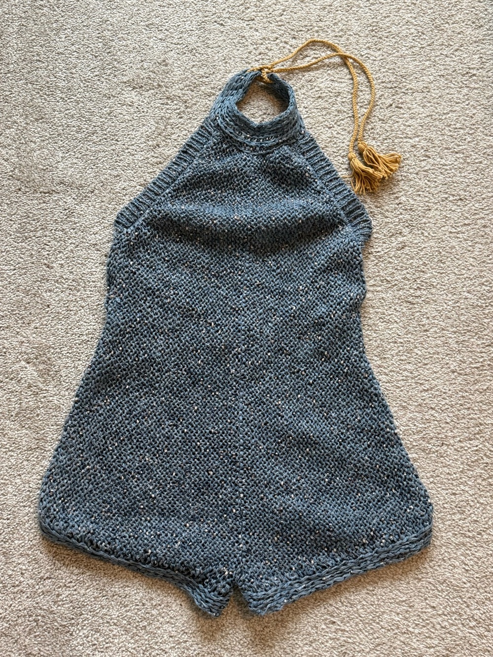 Free people blue/ grey crochet knit halter Romper, Small